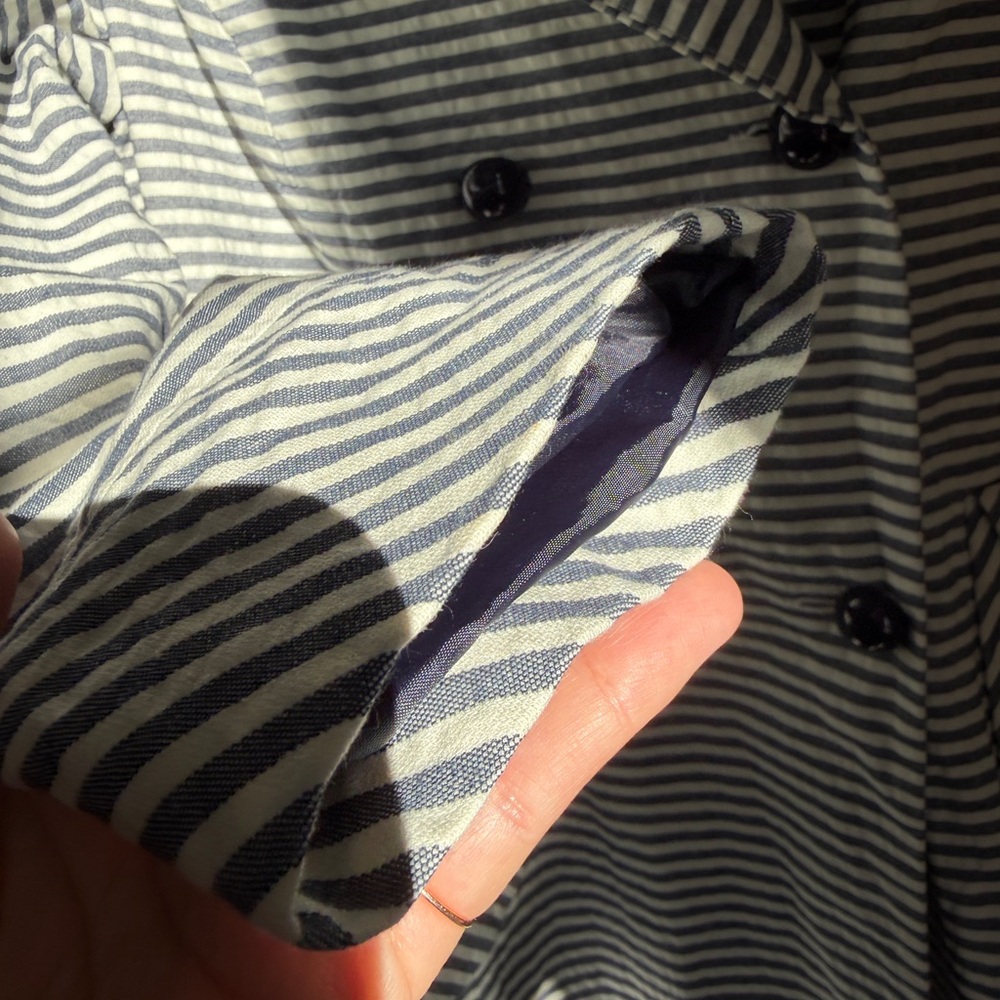 Topshop Striped Trench Coat Navy White Double Breasted Size 8 - Picture 5 of 12
